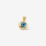 Dije (9 mm) Ojo Turco Azul Cristal c/ Corazon Calado - Oro Amarillo 18Kts