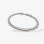Brazalete (#17) Esferas Lisas (4 mm) Plata c/ Diamantes Pave (0.04 Ct) & Cierre Lobster - Plata