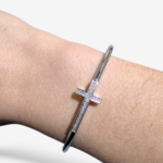 Bangle (#18) Acero c/ Cruz Plata (3 mm) c/ Diamantes Pave (0.08 Ct) - Plata - Image 2