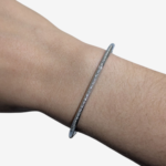 Pulsera (#18) Bangle Tubo Redondo (3 mm) Diamantes Pave en Linea (0.10 Ct) - Acero - Image 2