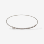 Pulsera (#17) Bangle Tubo Macizo Redondo (1.45 mm) c/ Placa Diamantes Pave (0.09 Ct) - Oro Blanco 14Kts