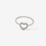 Anillo (0.06 Ct) Silueta Corazon (8 x 8 mm) Diamantes Pave Naturales - Oro Blanco 14Kts