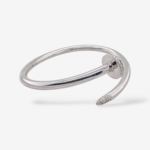 Pulsera (#17) Tubo Redondo Terminales c/ Circulo & Punta (4 mm) c/ Diamantes Pave (0.05 Ct) - Plata