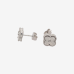 Zarcillos (9 mm) Post Treboles Diamantados Borde Pespunteado - Plata