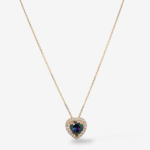 Cadena (42 cm) Fina Cable c/ Corazon Topacio Mistico (9.50 x 9.50 mm) & Halo de Zircones Pave - Oro Amarillo 18Kts