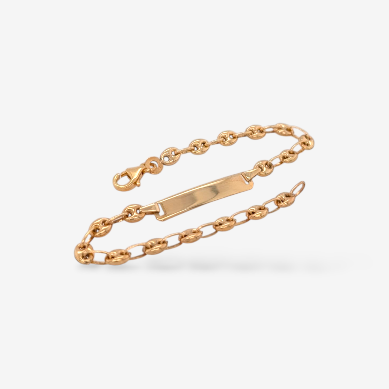 PXL_20260224_175829957-4.png Brazalete (15.5 cm) Esclava Placa ID (4.8 x 25 mm) Tejido Mariner Puff (4 mm) c/ Cierre Lobster - Oro Amarillo 14Kts - Image 1