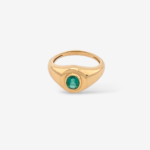 Anillo (3.65 mm) Pinky Ring Redondo c/ Esmeralda Oval Biselado (0.37 Ct) - Oro Amarillo 18Kts