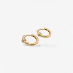Zarcillos (14 mm) Huggies Tubo Redondo c/ Arandela & Zircones Pave (2 mm) - Oro Amarillo 14Kts