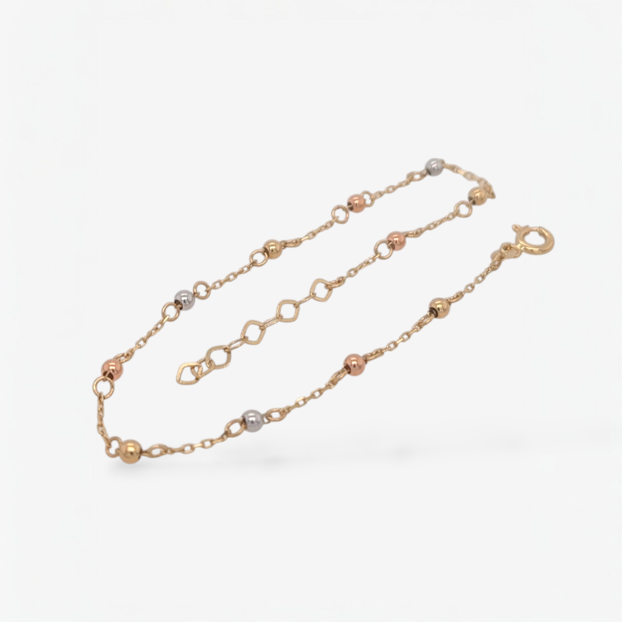 PXL_20260507_191454248.png Brazalete (19.5 cm) Tejido Cable c/ Esferas Lisas c/ Cierre Spring - Oro Tres Tonos 14kt - Image 1