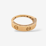 Anillo (5 mm) Tubo Rectangular c/ Círculos Estampados & Canto de Zircones Pavé - Oro Amarillo 14Kts