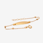 Brazalete (14.5 cm) Esclava c/ Placa ID Cadena Fina Cable c/ Esferas Diamantadas & Cierre Spring - Oro Amarillo 14Kts