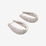 Huggies (17 mm) Gotas Ovaladas (5 mm) c/ Diamantes Pavé Naturales (1.10 Ct) - Oro Blanco 14Kts