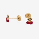 Zarcillos (5.2 x 5 mm) Screwback Cerezas c/ Esmalte Rojo & Verde - Oro Amarillo 18Kts