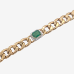 Brazalete (17 cm) Tejido Cubano Light (9 mm) c/ Esmeralda Rectangular (1.48 Ct) & Halo de Diamantes - Oro Amarillo 18Kts