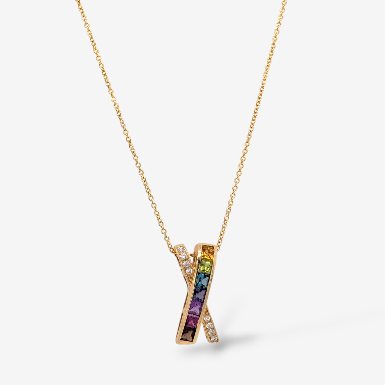 PXL_20260629_175332473-17.png Cadena (45 cm) Cable c/ Dije X Rainbow (1.10 Ct) & Diamantes Pavé (22 x 9.2 mm) Cierre Lobster - Oro Amarillo 14Kts - Image 1
