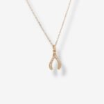 Cadena (45 cm) Fina Cable c/ Hueso de la Suerte (6.5 x 9 mm) c/ Diamantes Pave (0.05 Ct)  - Oro Amarillo 14Kts