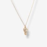 Cadena (45 cm) Fina Cable c/ Caballo de Mar (6 x 9 mm) & Diamantes Pave (0.05 Ct)  - Oro Amarillo 14Kts