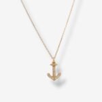 Cadena (45 cm) Fina Cable c/ Ancla & Diamantes Pave (0.05 Ct) - Oro Amarillo 14Kts