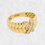 Anillo Acanalado c/ X de Zircones - Oro Amarillo 18Kts