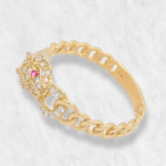 Anillo c/ Pantera de Zircones Pave & Aro Cuban Link - Oro Amarillo 14Kts