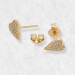 Zarcillos Corazón Alargado c/ Diamantes Pave (0.15 Ct) - Oro Amarillo 14Kts