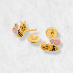Zarcillos (6 x 7 mm) Abeja c/ Esmalte (Screwback/Abridores) - Oro Amarillo 18Kts