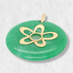 Dije (35 mm) Circulo Jade Verde & Flor Oro  - Oro Amarillo 14Kts