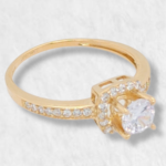 Anillo Compromiso Zircon c/ Halo Zircones Pave - Oro Amarillo 14Kts