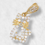 Dije (11 x 15 mm) Gato Silueta c/ Zircones Pave - Oro Amarillo 18Kts