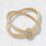 Anillo Doble Linea c/ Gota de Zircones Pave - Oro Amarillo 14Kts