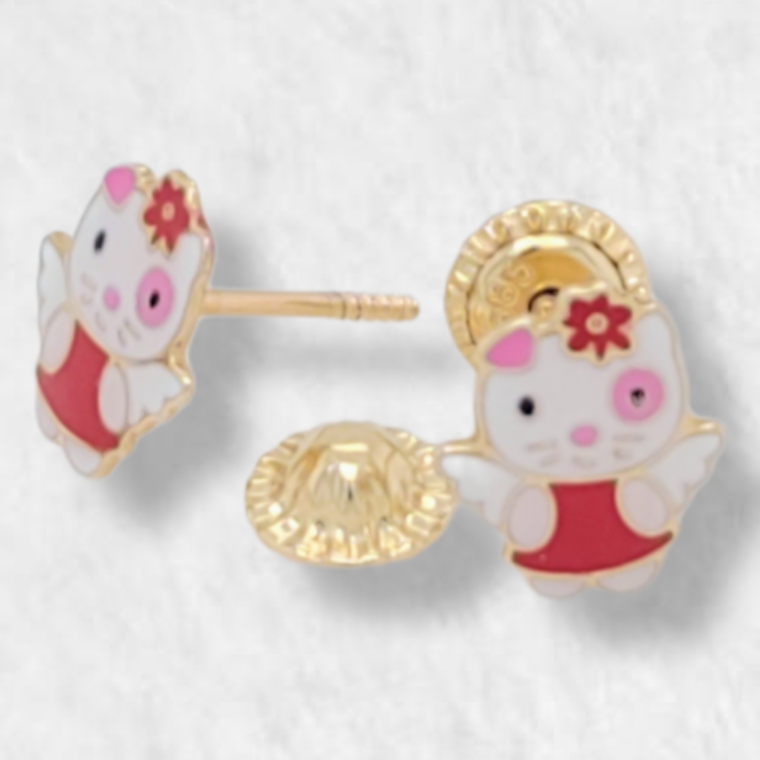 PhotoRoom-20221102_134731-e1667411926178.png Zarcillos (6 x 7) Hello Kitty & Angel (Screwback/Abridores) - Oro Amarillo 14Kts - Image 1