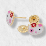 Zarcillos (6 x 6 mm) Hello Kitty c/ Lazo (Screwback/Abridores) - Oro Amarillo 14Kts