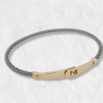 Pulsera Acero & Doble Placa Oro - Oro Amarillo 14Kts