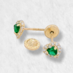 Zarcillos (5 x 5 mm) Corazon c/ Halo de Zircones (Screwback/Abridores) - Oro Amarillo 14Kts
