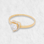 Anillo Compromiso Corazon c/ Halo de Zircones - Oro Amarillo 14Kts