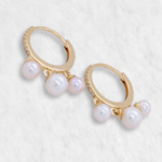 Huggies (12 mm) c/ Diamantes & Perlas - Oro Amarillo 14Kts