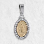 Medalla Ovalada Virgen Milagrosa c/ Zircones - Oro Dos Tonos 18Kts