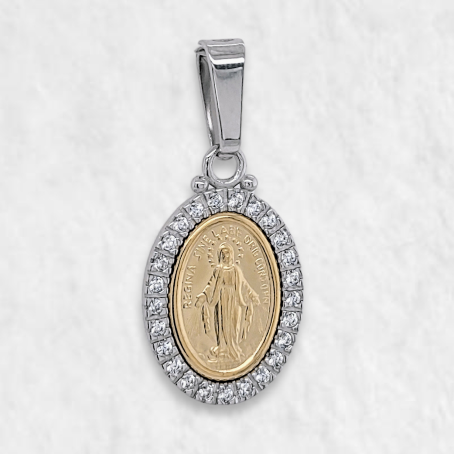 PhotoRoom-20230223_154018-e1677185284140.png Medalla Ovalada Virgen Milagrosa c/ Zircones - Oro Dos Tonos 18Kts - Image 1