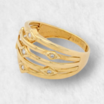 Anillo Lineas c/ 7 Rombos Diamante - Oro Amarillo 18Kts