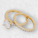 Set Anillo Compromiso & Matrimonio c/ Zircones Pave - Oro Amarillo 14Kts
