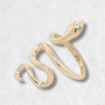 Anillo Abierto Serpiente c/ Ojos Zircones Verdes - Oro Amarillo 14Kts
