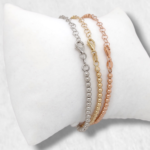 Set 3 Brazaletes (18 + 3 cm) Esferas (3 mm) - Oro Tres Tonos 14Kts - Image 2