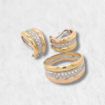 Set Zarcillos Omega & Anillo c/ Diamantes - Oro Tres Tonos 18Kts