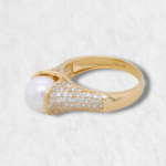Anillo Perla Cultivada c/ Zircones Pave - Oro Amarillo 14Kts