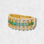 Anillo c/ Esmeraldas & Diamantes en Rieles - Oro Amarillo 18Kts