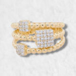 Anillo (12 mm) Tres Lineas Punteadas c/ Zircones Pave - Oro Amarillo 14Kts