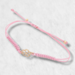 Brazalete Ajustable Hilo Chino Rosa c/ Dije (7 x 6 mm) - Oro Amarillo 14Kts