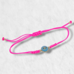 Brazalete Ajustable Hilo Chino Rosa c/ Figuras - Oro Amarillo 14Kts