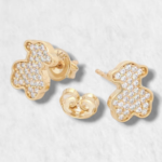 Zarcillos (8 x 10 mm) Oso c/ Zircones Pave - Oro Amarillo 14Kts