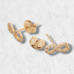 Zarcillos (4 x 10 mm) Infinito c/ Diamantes Pave (Post) - Oro Amarillo 14Kts